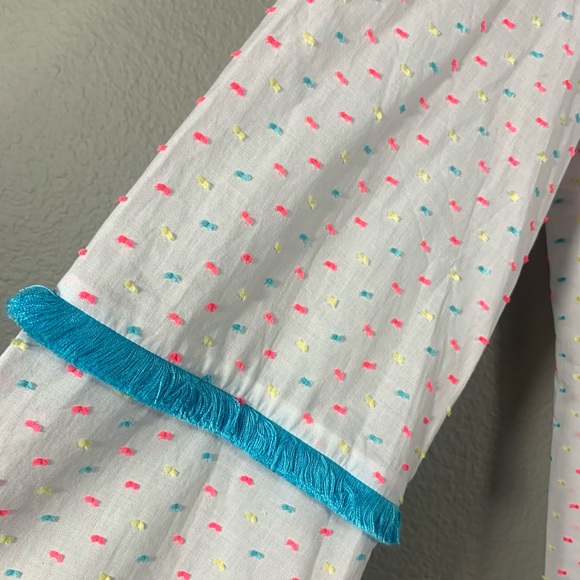 Sail to Sable White Neon Dot Fringe Boho Smock Dress M - Picture 5 of 7